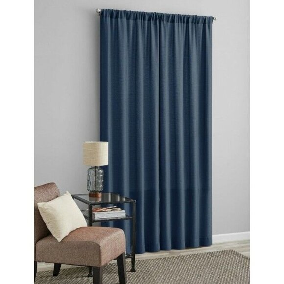 Nwt Mainstays 37x95 Indigo Blue Rod Pocket Panel Pair Curtain Set - Picture 3 of 3